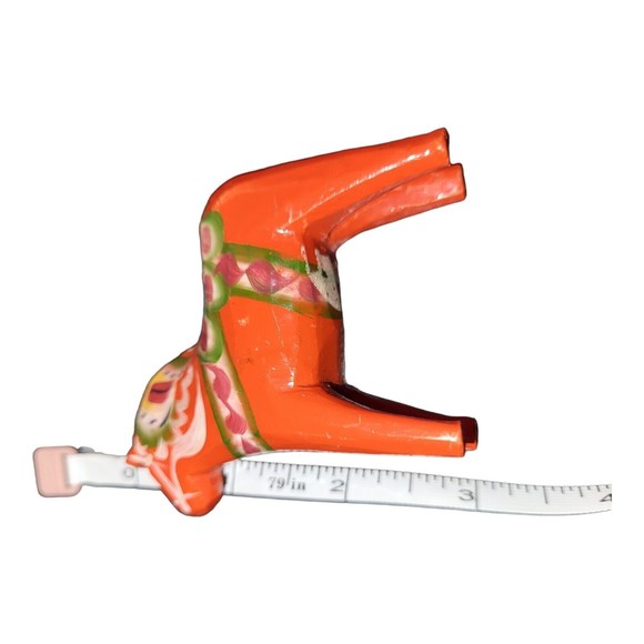 Vintage Orange Dala Miniature Horse Swedish Folk Art Hand Painted Dollhouse - Picture 5 of 9